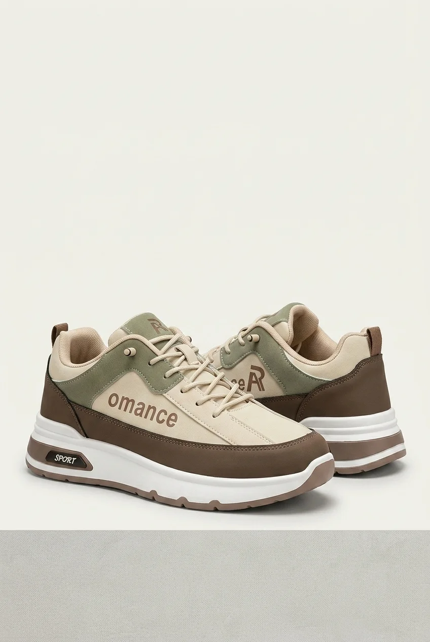 Earth-Tone Tricolor Casual Sneakers